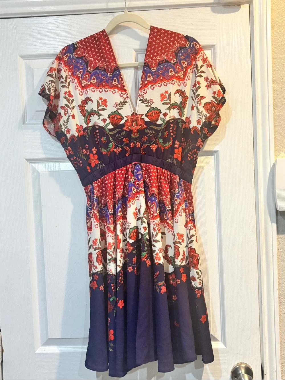 NWOT - Umgee Floral Tiered V-Neck Mini Dress in Navy and Red - Picture 5 of 5